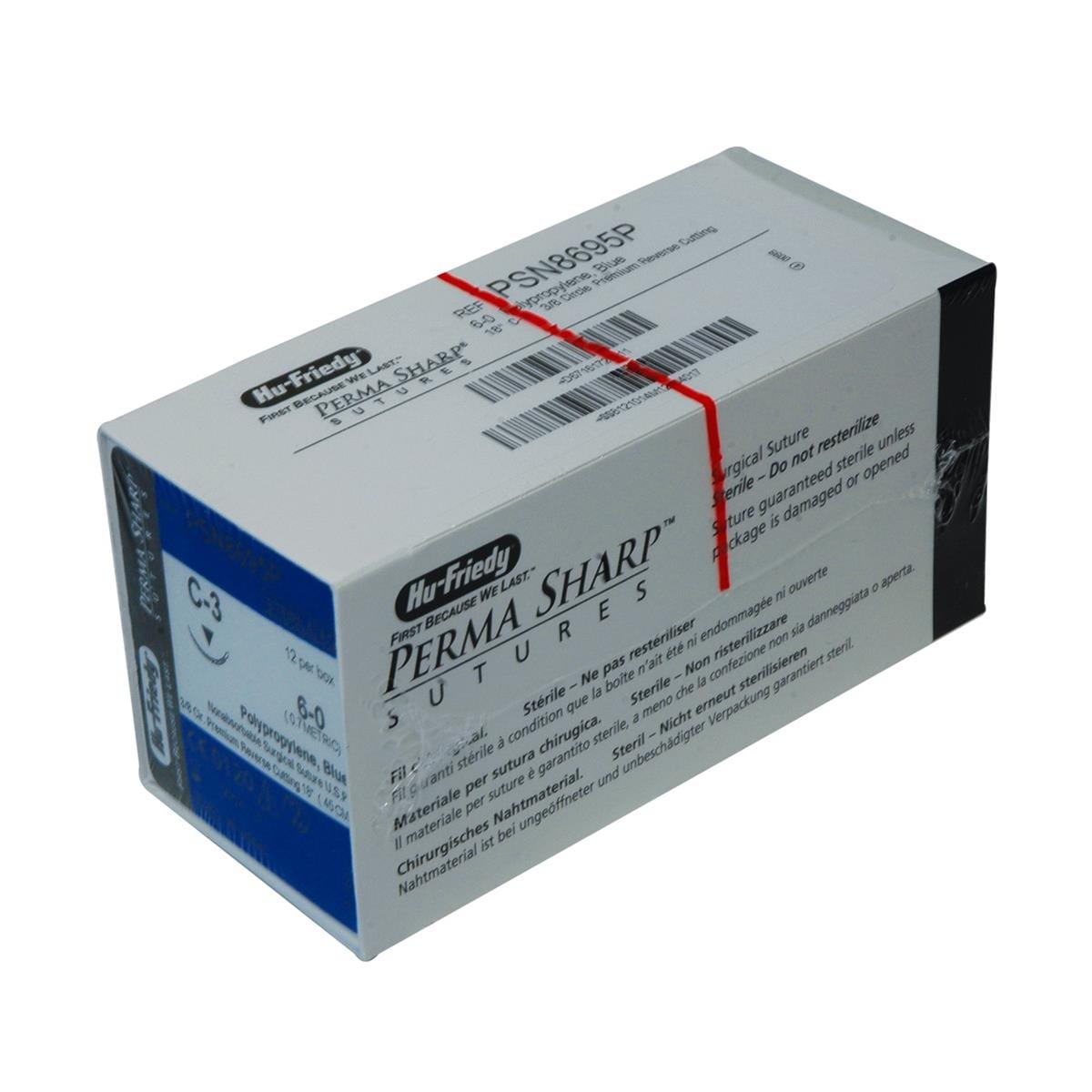 Polypropylene Sutures Blue Uncoated 45cm 6-0 3/8 Circle Premium Reverse Cut C-3 13mm PSN8695P 12pk