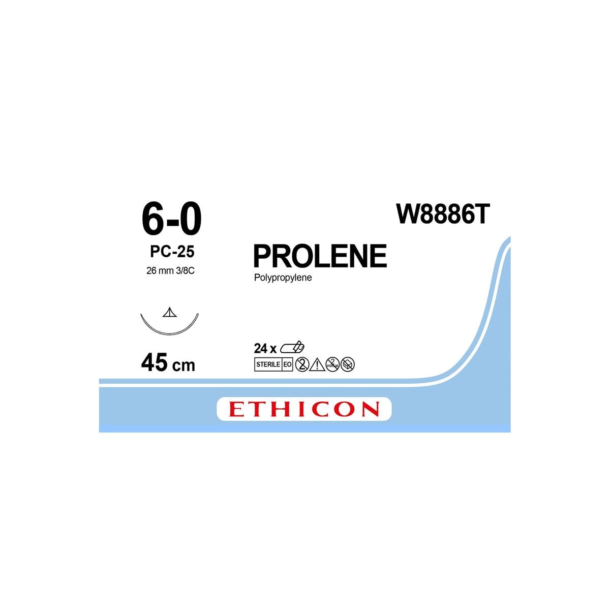 Prolene Sutures Blue Uncoated 45cm 6-0 3/8 Circle PRIME Conventional Cutting PC-25 26mm W8886T 24pk