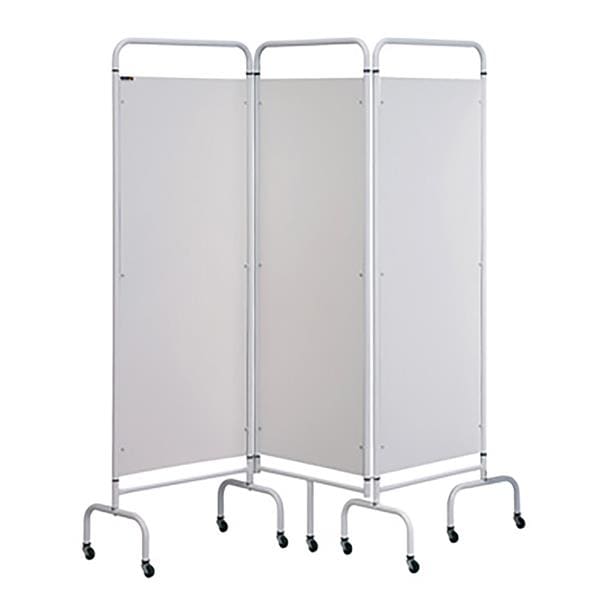 3 Panel Mobile Folding Screen with Curtain White
