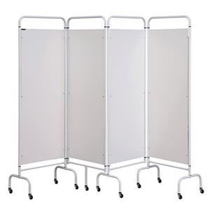 4 Panel Mobile Folding Screen with Curtain White