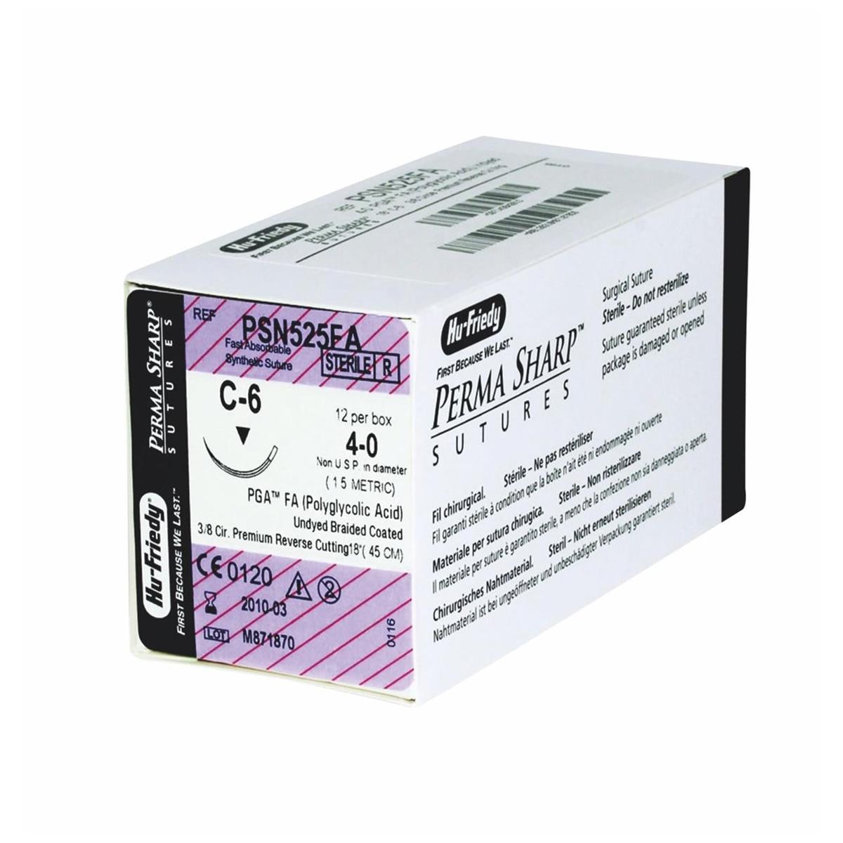 PGA-FA Sutures Undyed Coated 45cm 4-0 3/8 Circle Reverse Cutting C-6 18.7mm PSN535FA 12pk