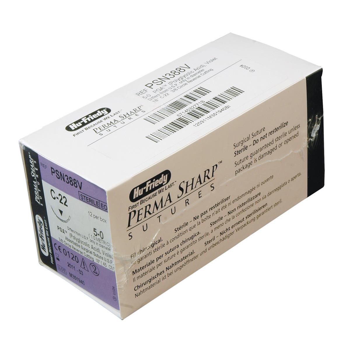 PGA Sutures Violet Coated 45cm 5-0 3/8 Circle Reverse Cutting C-22 16.2mm PSN388V 12pk