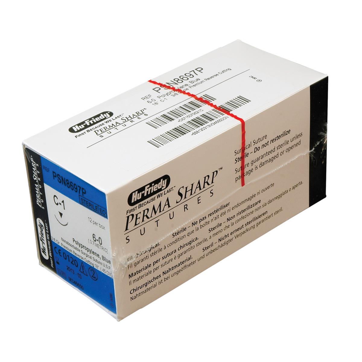 Polypropylene Sutures Blue Uncoated 45cm 6-0 3/8 Circle Premium Reverse Cut C-1 10.7mm PSN8697P 12pk