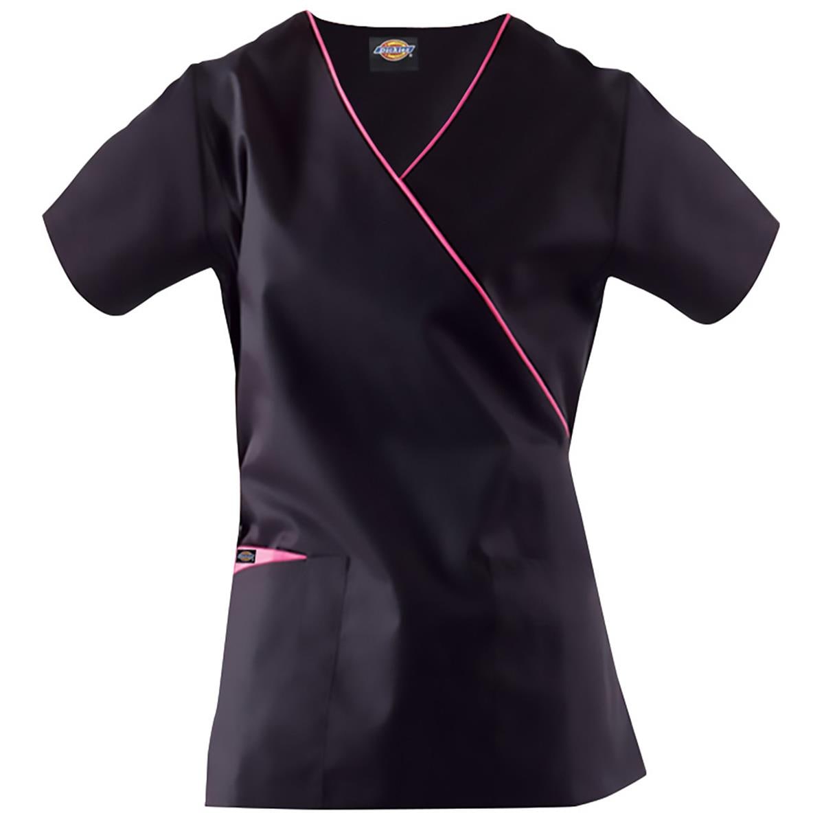 Dickies Ladies Mock Wrap Top Black/Pink XL