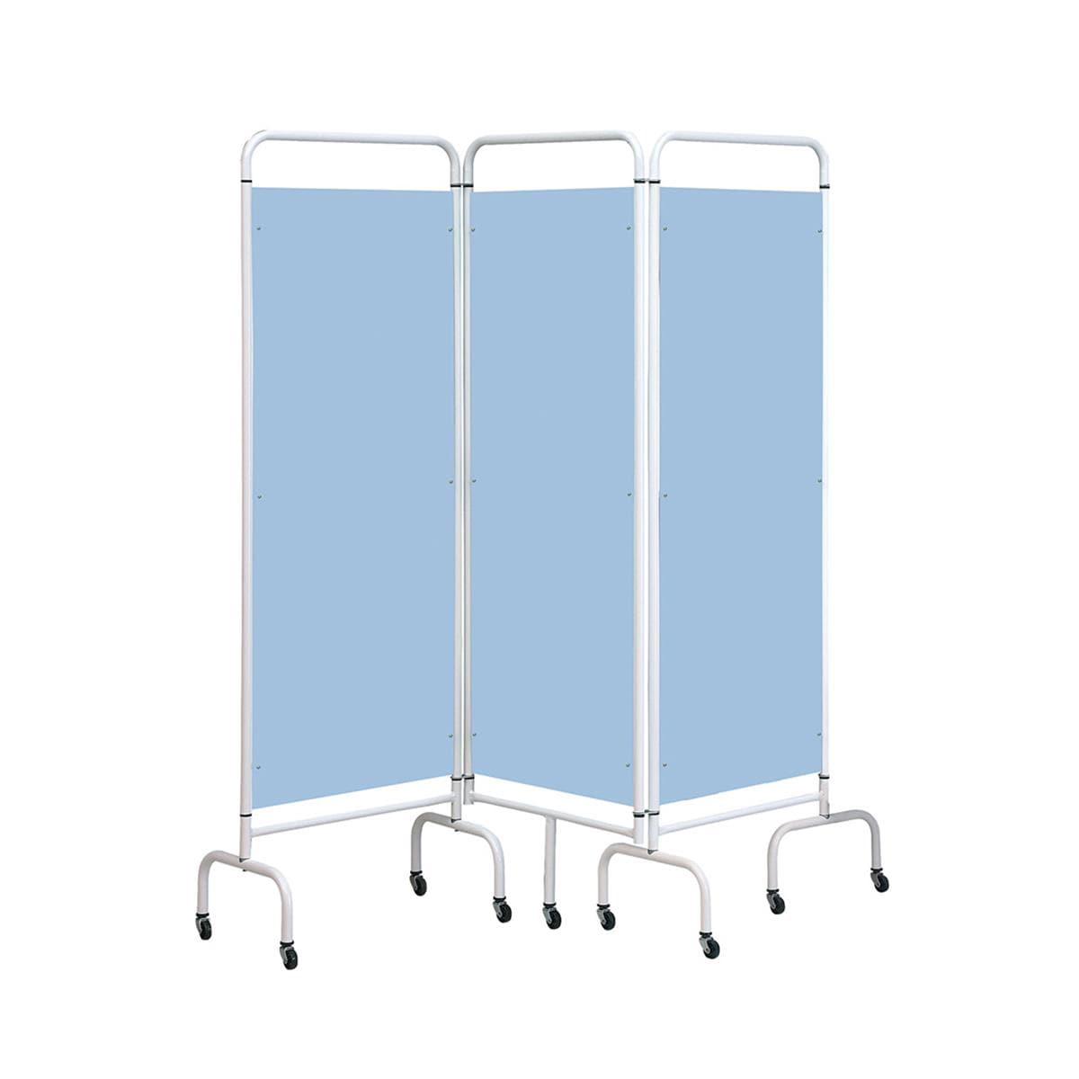 3 Panel Mobile Folding Screen With Curtain Sky Blue