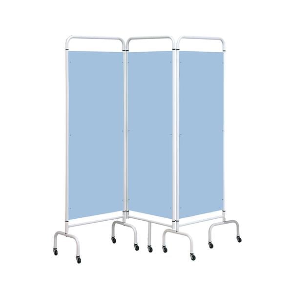 3 Panel Mobile Folding Screen With Curtain  Sky Blue