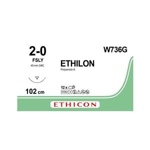 ETHILON Sutures Black Uncoated 100cm 2-0 3/8 Circle Reverse Cutting FSLY 45mm W736G 12pk