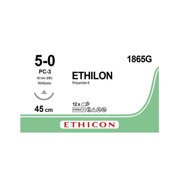 ETHILON Sutures Black Uncoated 45cm 5-0 3/8 Circle Conventional Cutting PS-3 16mm 1865G 12pk