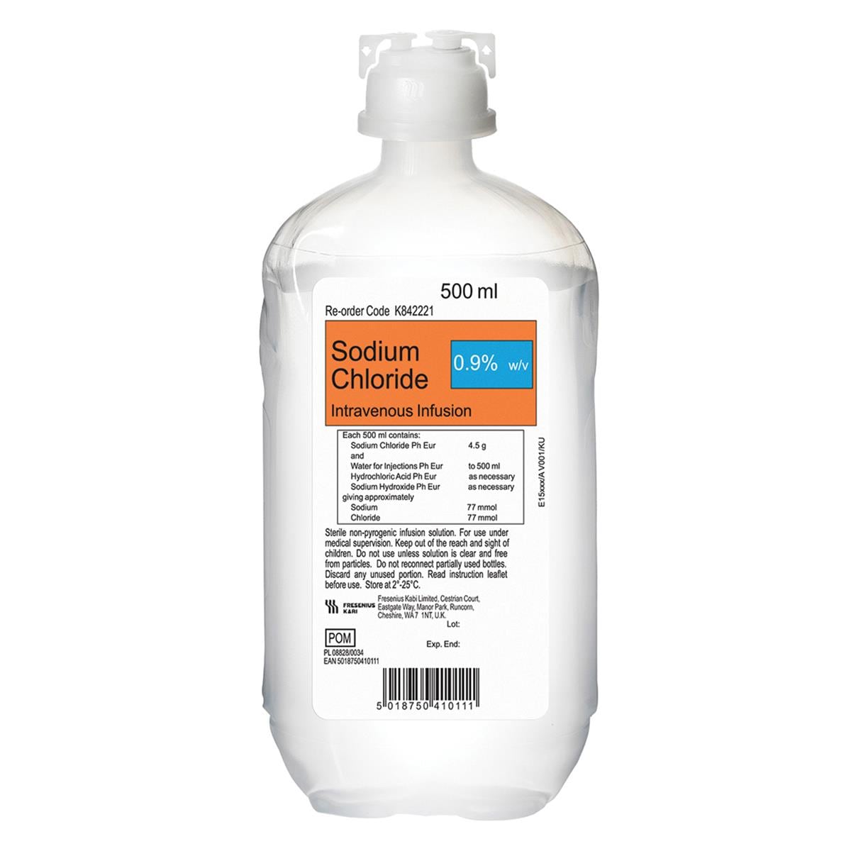 Sodium Chloride Saline 0.9% IV Infusion Kabipac 500ml