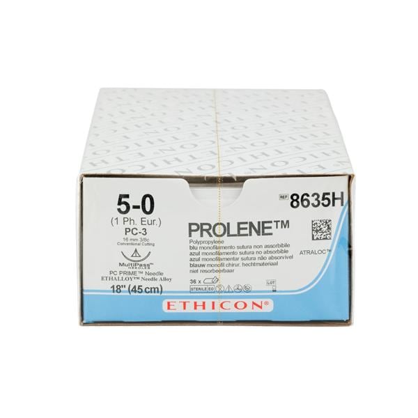 Prolene Sutures Blue Uncoated 45cm 5-0 3/8 Circle PRIME Conventional Cutting PC-3 16mm 8635H 36pk