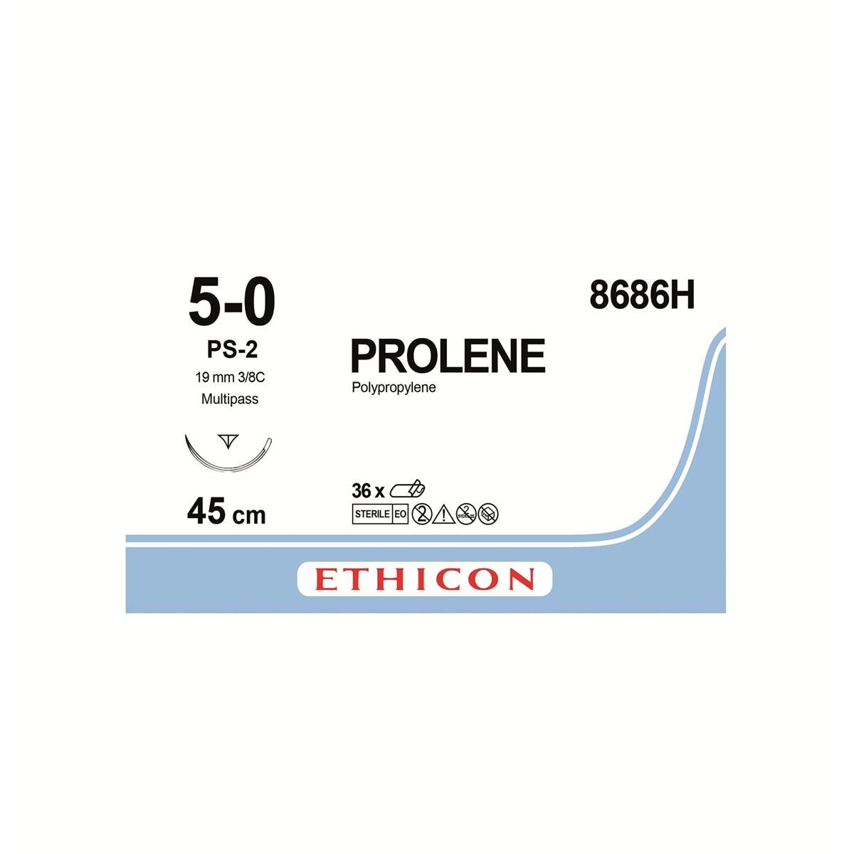 Prolene Sutures Blue Uncoated 45cm 5-0 3/8 Circle Reverse Cutting Prime PS-2 19mm 8686H 36pk