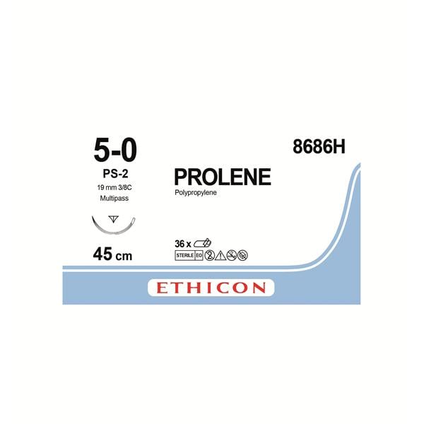 Prolene Sutures Blue Uncoated 45cm 5-0 3/8 Circle Reverse Cutting Prime PS-2 19mm 8686H 36pk