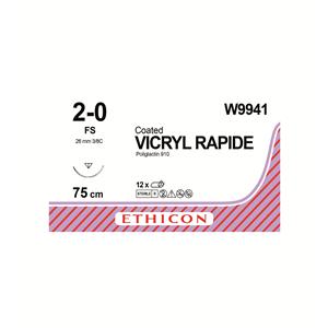 Vicryl Rapide Sutures Undyed Coated 75cm 2-0 3/8 Circle PRIME Reverse Cutting FS 26mm W9941 12pk