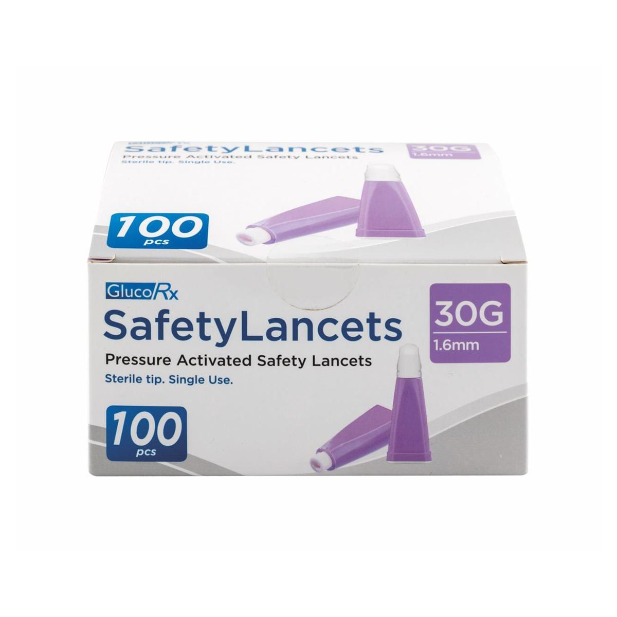 GlucoRX Safety Lancets 30G 1.6mm 100pk