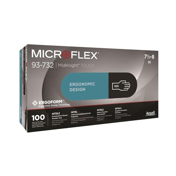 Microflex 93-732 Black Nitrile Gloves Powder-Free X-Small 100pk
